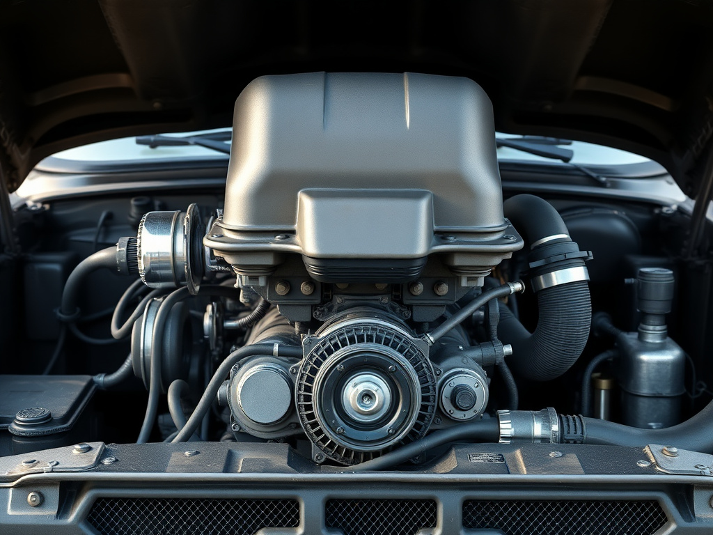 Detailed close-up of a diesel engine block and intake manifold under the hood of a heavy duty pickup truck